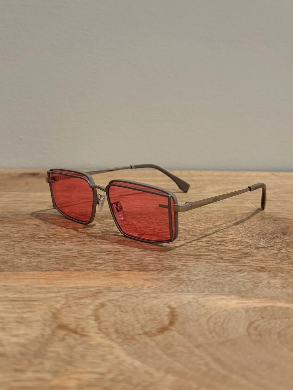 Fendi Red Lens Square Metal Frame Sunglasses